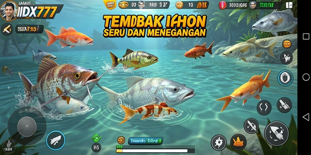 Tampilan gameplay seru saat menembak ikan di IDX777.