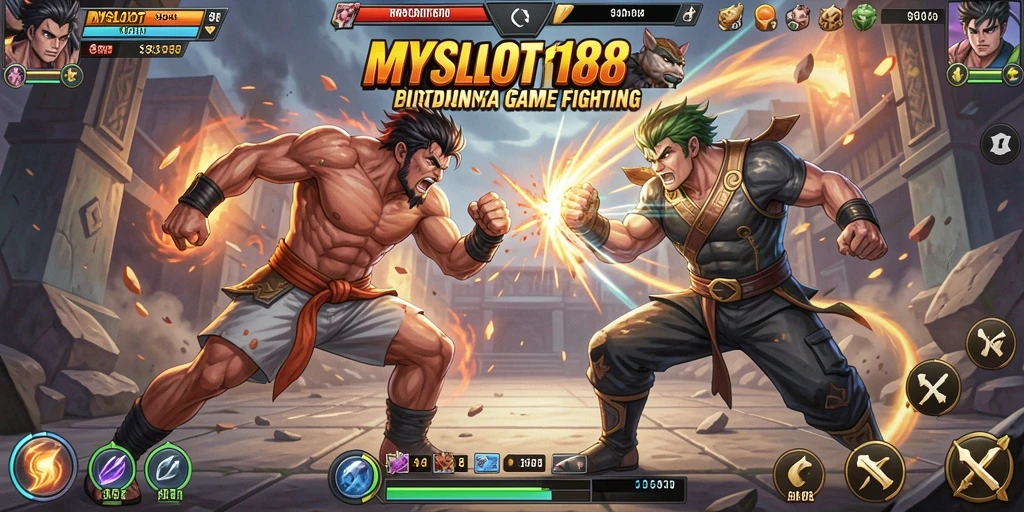 Tampilan pertarungan seru di MYSLOT188 dengan karakter unik.